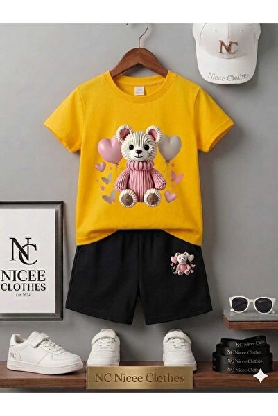 NC Nicee Clothes Summer Children's T-Shirt Shorts Unisex (Bubble Bear Printed)