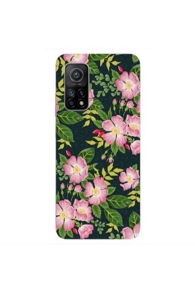 Other Xiaomi Mi 10T Pro Pink flowers green laves Transparent Silicone TPU Θήκη