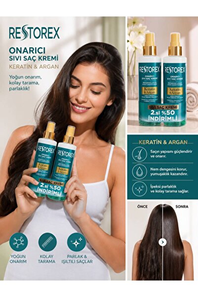 ORİON GLOBAL Restorex Keratin & Argan Onarıcı Sıvı Saç Kremi 2+1 -200 ml – (D...