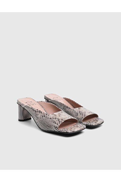 İLVİ Miren Snake Printed Leather Women's Beige Heeled Slippers