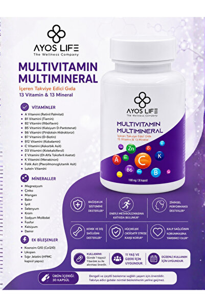 Multi Vitamin & Multi Mineral Koenzim Q10 Likopen ve çinko içeren Takviye Edici Gıda