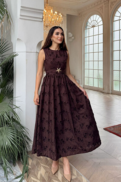 Sindimoda Deniz Poplin Kumaş Kolsuz Midi Elbise 8456