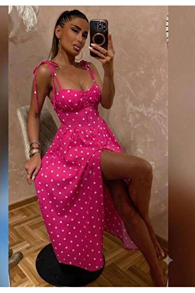 AndraRose Styles Rochie Positano Midi cu Buline și Bretele Reglabile