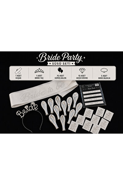 CHANCE GİFT Bride Parti Süsü Full Set Bride Parti Malzemeleri GÜMÜŞ Taç-Kuşak...
