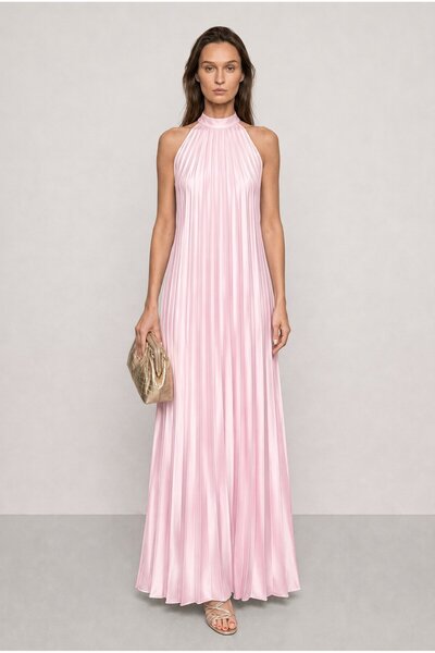 Swass Nora Piliseli Saten Elbise Pembe
