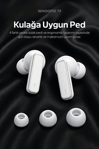Tedinex Whoopee T2 ANC+ENC Bluetooth 6.0 Kulak İçi Kulaklık 6 Mikrofon Rüzgar Engelleme 40 Saat TWS Beyaz