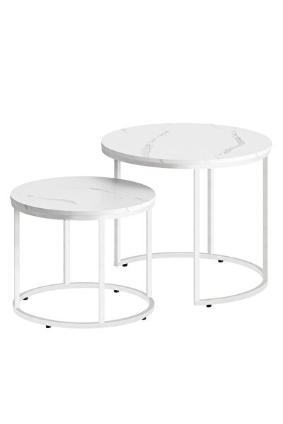 Oskar Măsuță de cafea rotundă, 2 piese - marmură / picioare albe