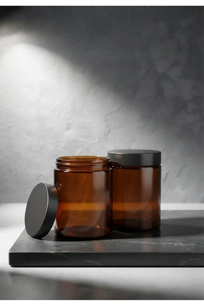 DipOL Butik 100 ml Set of 2 Amber Glass Jars - with Black Lids and Leak-Proof...