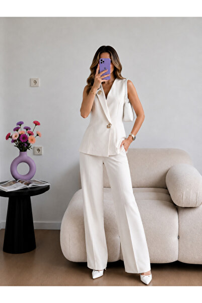 Ekim Store Set vestă, pantaloni și sacou cu nasturi din piatră