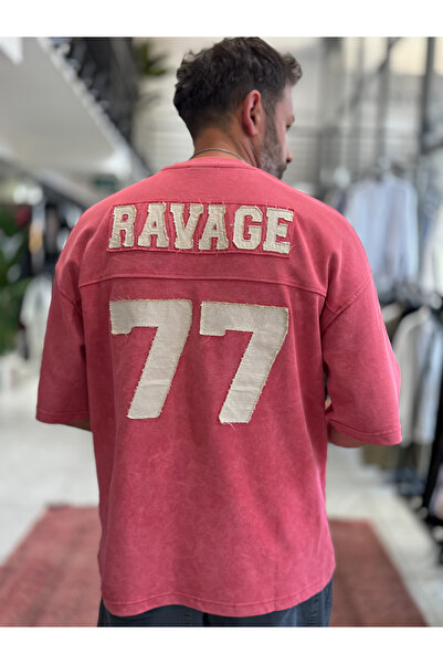 BYBASICMAN Red 77 Washed Oversize T-Shirt Es-71-164
