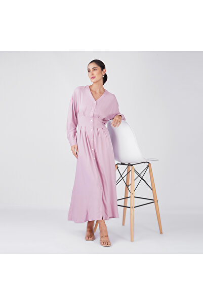LINELLE Magenta Purple Solid Corset Panel Maxi Dress