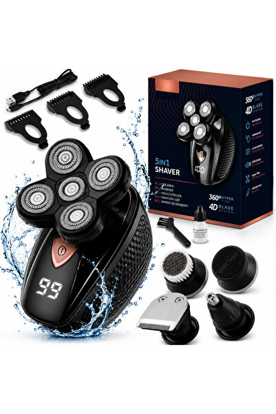 Velixo Aparat de ras electric 5 în 1, Capete 5D, Ras umed și uscat, pentru fa...