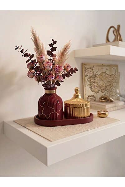 LUNİVAA HOME Minimalist Vazo ve Gold Renk Kapaklı Kase Dekoratif Set – Ev, Of...