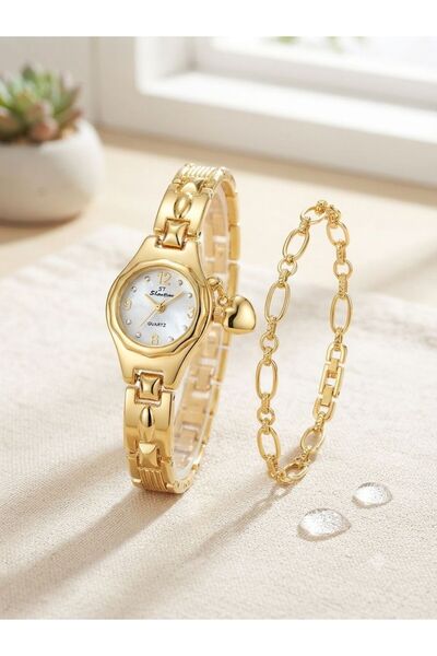 Ferronucci Women's Wristwatch Gold Pink Dial with Stones Stylish Elegant Clas...
