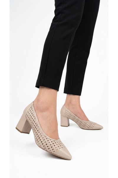 Eysha Yelena Women's Thick Heeled Shoes Knitted Patterned Pointed Toe Stilett...