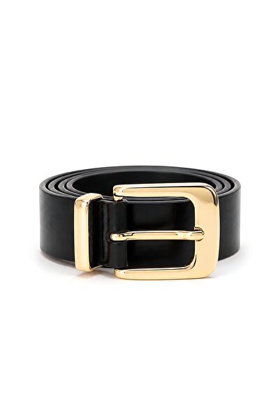 SHAKA Black Shk3018 Women's Shiny Square and Gold Strap Detailed Gold Buckle ...