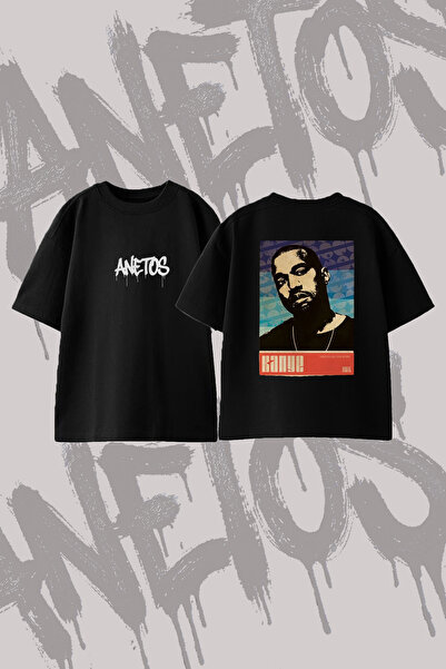 Anetos Kanye West_10 Design Printed Oversize Crew Neck T-Shirt Black
