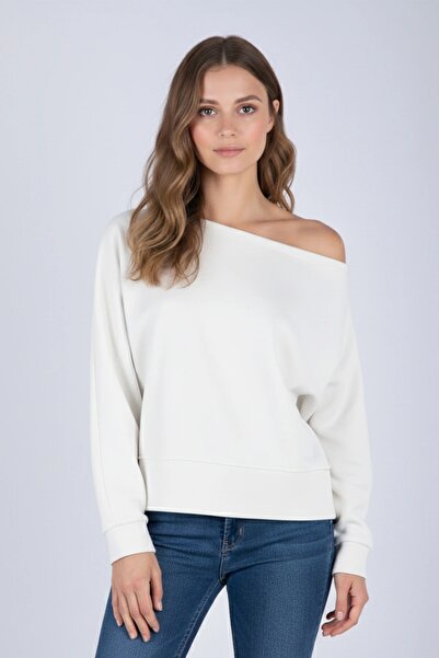 Veni Life Women's One Shoulder Low Cut Casual Sweatshirt with Boat Neckline