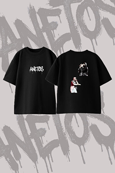 Anetos Eminem_5 Design Printed Oversize Crew Neck T-Shirt Black