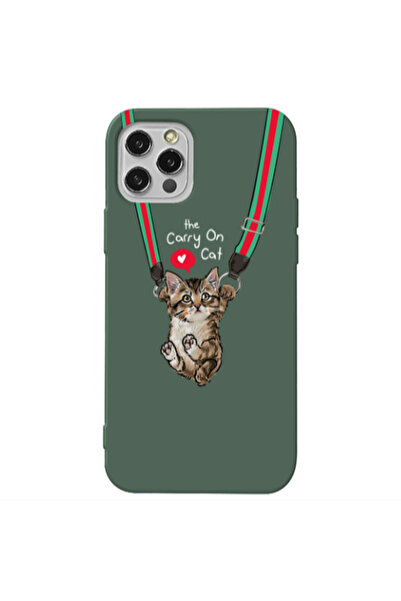 Other Apple iPhone 13 Pro Swinging cat Dark Green Colored Silicone TPU Θήκη