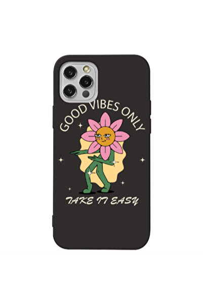 Other Apple iPhone 12 Pro Max Good Vibes Only Black Colored Silicone TPU Θήκη
