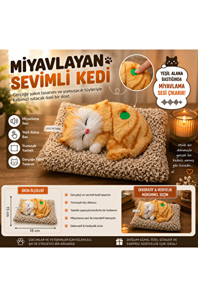 İki Yedi Konsept Dozzi 776 Miyavlayan Turuncu Peluş Kedi Sesli Dekoratif Oyun...