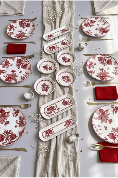 Yiğit Seramik Züccaciye Nariva Model 6-Person 14-Piece Modern Breakfast Set