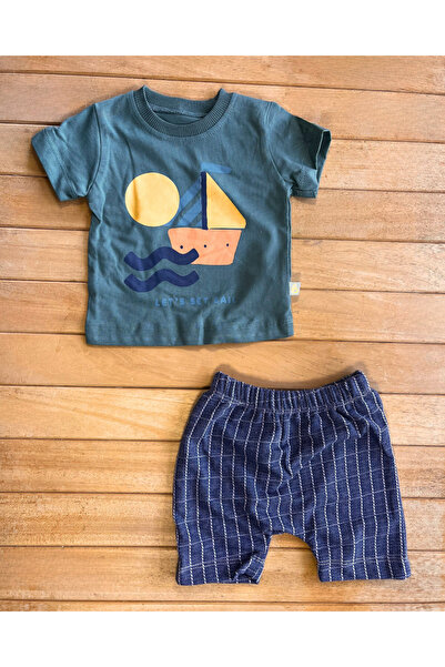 BOBİŞKO BABY Baby Boy Summer 2-Piece Set Printed T-Shirt and Patterned Shorts...