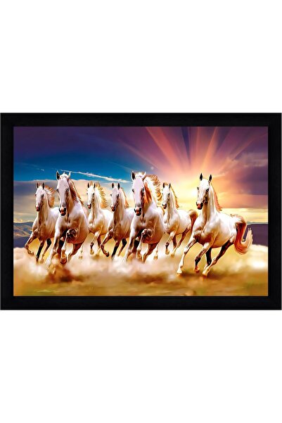 HOME MODE Vastu Runing Seven Horses Painting With Frame 13 Inches X 10 Inches...