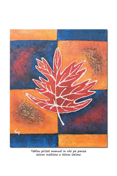 artnova Ръчно рисувана картина с кленов лист, 60x50см, маслена на платно, с р...