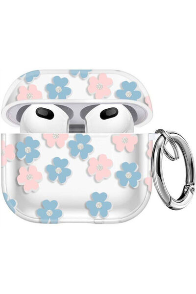 OEM Θήκη σιλικόνης AirPods 3 Διαφανής με ροζ λουλούδια