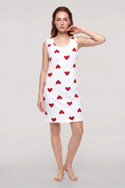Akbeniz Women's Heart Patterned Basic Nightgown - White