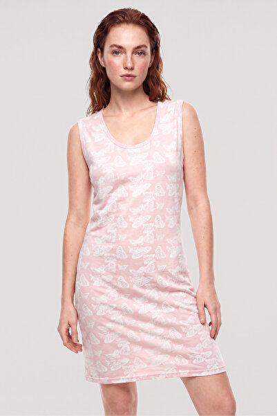 Akbeniz Women's Butterfly Patterned Basic Nightgown - Pink