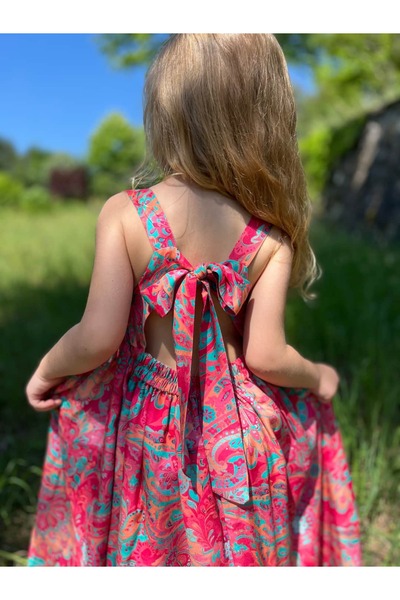 Pinkitokids فستان طويل مكشوف الظهر بنمط عرقي وردي