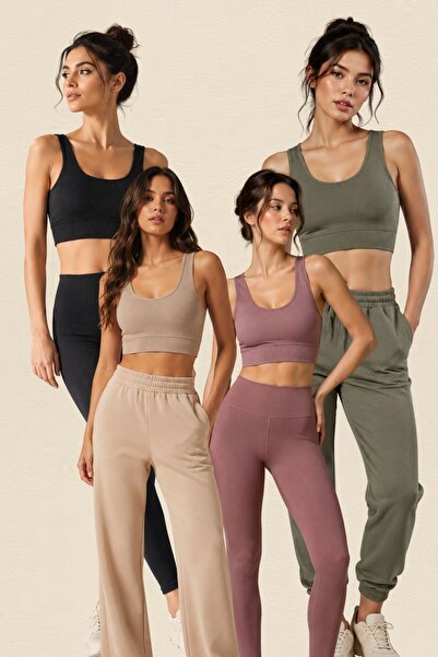 fevien Women's 4-Pack Thick Straps Padded Ribbed Diver Camisole Sports Bra Br...