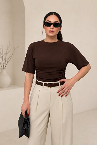 msm fashion Γυναικείο T-Shirt με κοντό μανίκι νυχτερίδα, βαμβακερό, με λαιμόκ...