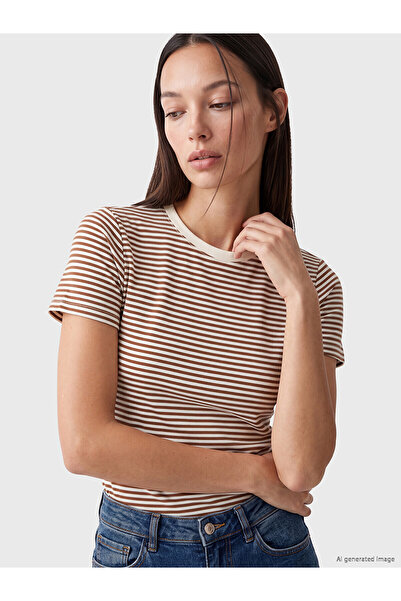 LC Waikiki Trendlucky Women's Striped T-Shirt with Oval Neckline