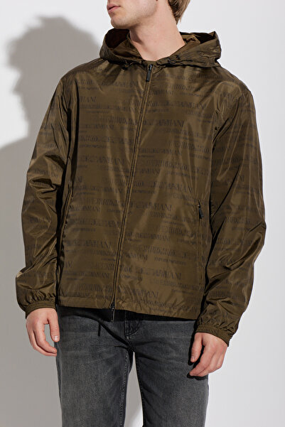 Emporio Armani Men's Comfortable Fit Double-Sided Rainproof Fabric Hooded Kha...