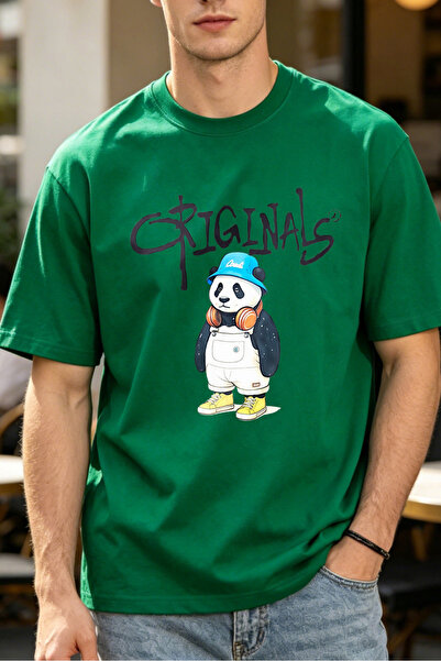 Fleck Casual Streetwear Style T Shirts For Men Panda With Hat And Headphones ...
