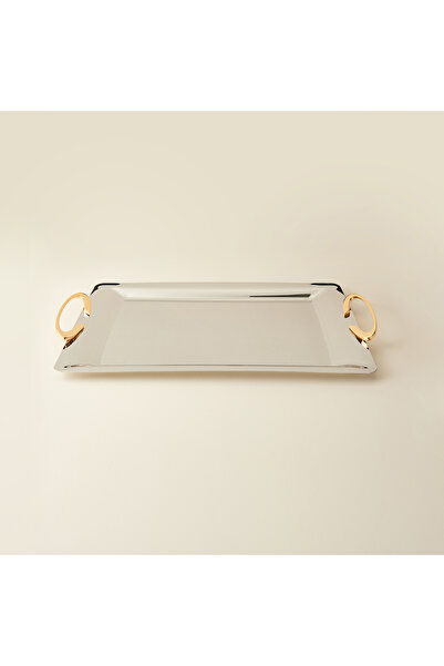 Arsel Heybeli Gold Kulplu Tepsi - Platin - 32x45 cm