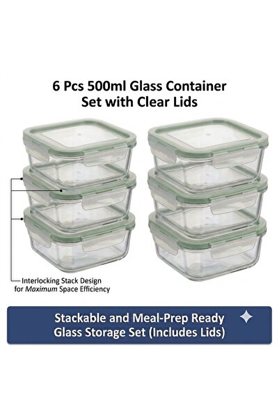 Houzi 6 Pcs Borosilicate Square Glass Containers with Leak Proof Airtight Lid...