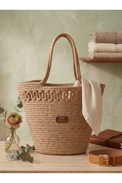BHR Creative Trikotlu Wicker Jute Hand Knitted Beach Bag