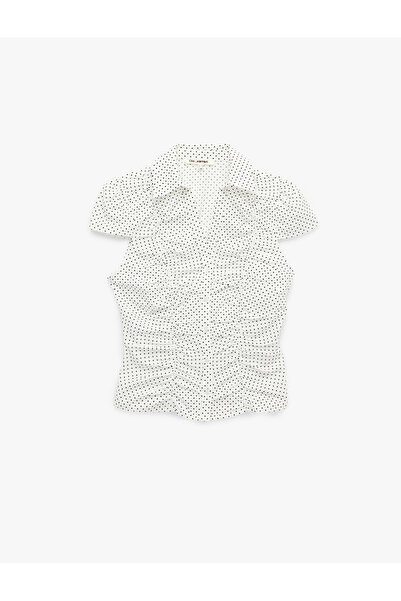 Koton Drawstring Short Sleeve V-Neck Cotton Blouse