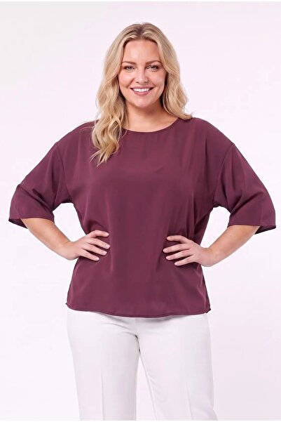 hazelin Women's Plum Large Size Oversize Padded Chiffon Blouse Hzl26S-Zss111201