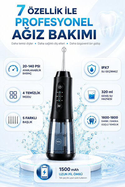 Kılıforyum Akıllı Ağız Bakım Cihazı 5 Başlıklı IPX7 Su Jetli Diş Temizleme Ci...