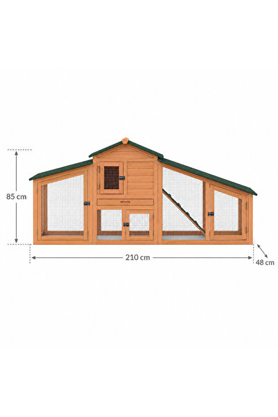 Buntz Casuta pentru gaini si iepuri BUNTZ, cotet din lemn cu tarc exterior, plasa metalica, acoperis bitumat, rampa interioara, 210 x 48 x 85 cm, crem/verde