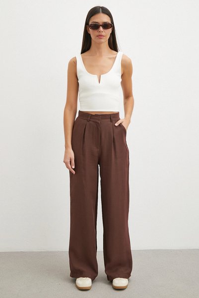 Never more Pantaloni Palazzo Modal Maro