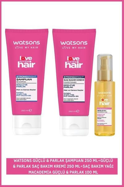 Watsons Güçlü & Parlak Şampuan 250 ml+Güçlü & Parlak Saç Bakım Kremi 250 ml+S...