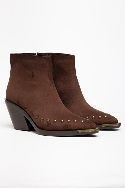 DENORA Coffee Matte Suede Flat Trok Detail Zippered Metal Toe Western Cowboy ...