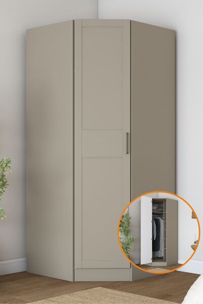 Rani Mobilya Rani BA293 Membran Kapaklı Köşe Modül Gardırop Tek Kapaklı 6 Raf...